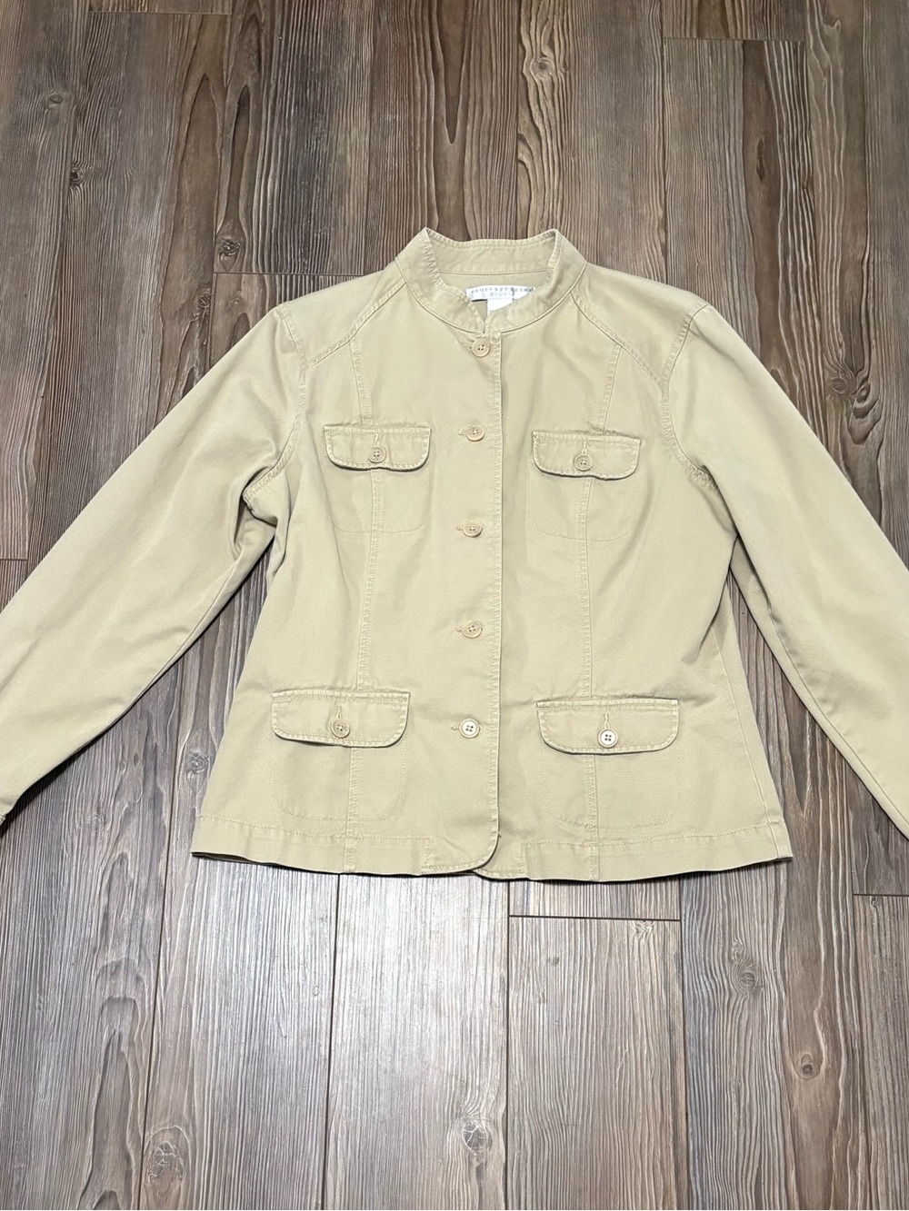 Geoffrey Beene Sport Utility Field Jacket Women 14 Khaki Cotton Cargo Mock Neck